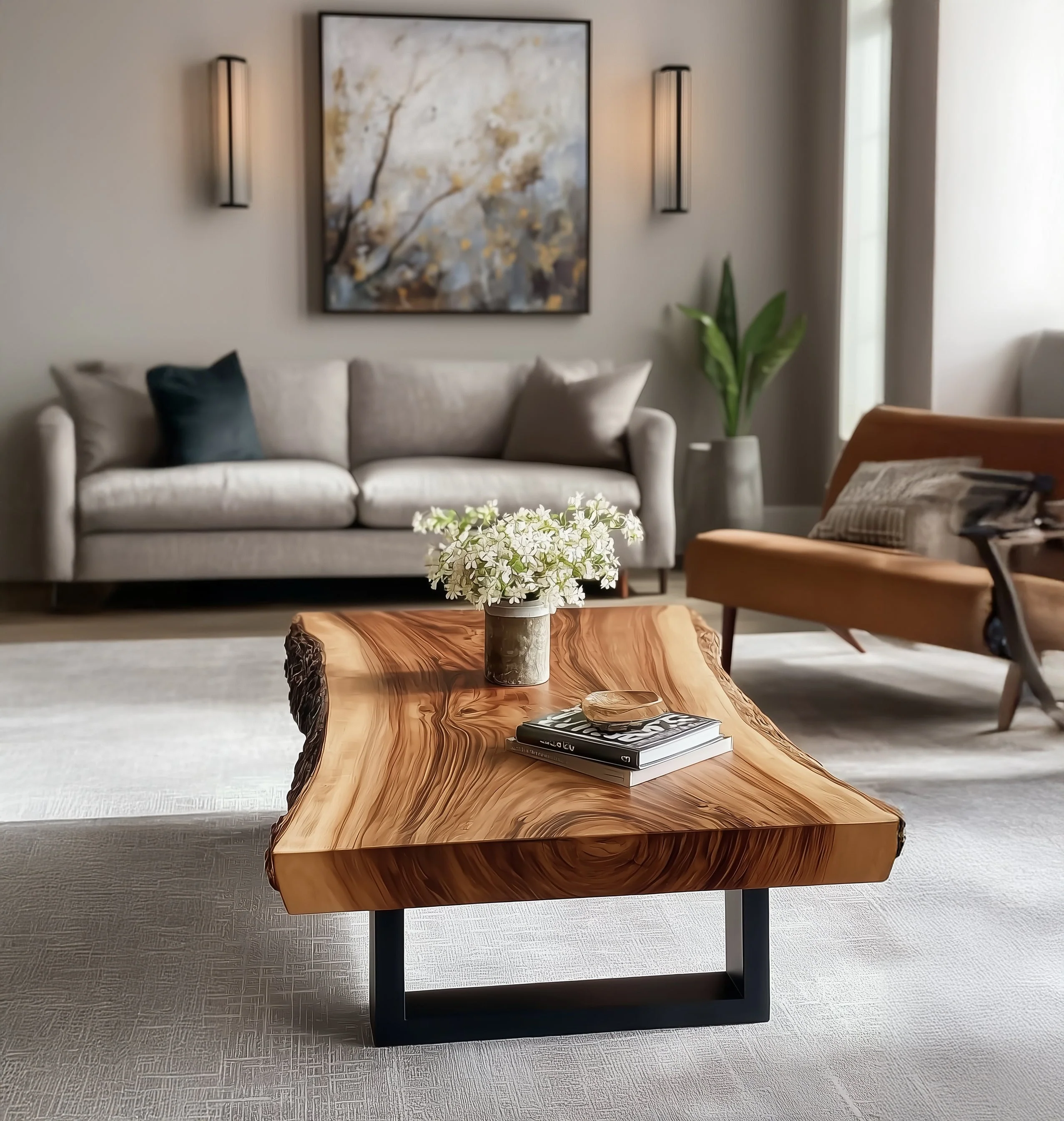 Live Edge Houten Salontafel Van Massief Hout Met U-Vormige Poten