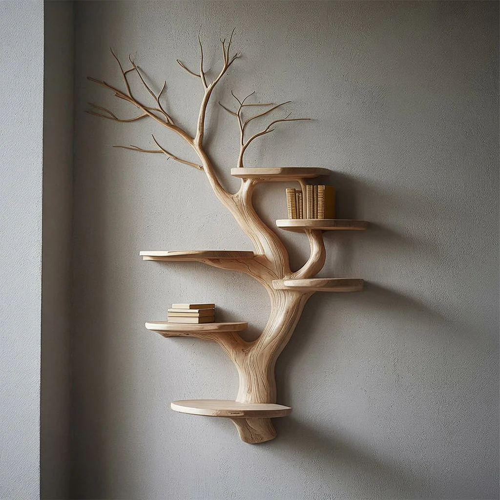 Boomtak Zwevende Boekenplank – Massief Hout Drijfhout Wanddecor