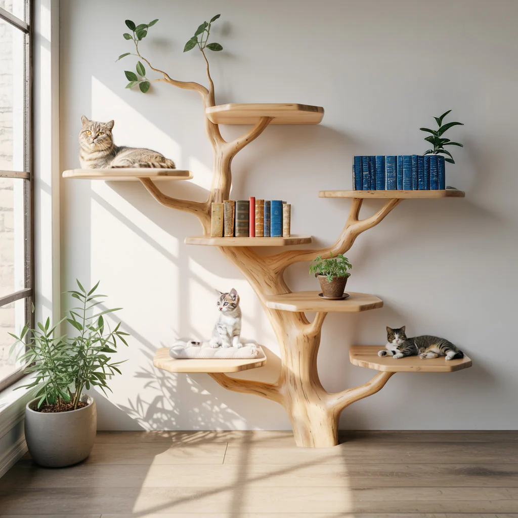 Handgemaakte Houten Kattentoren – Rustiek Kattenmeubel voor Grote Katten