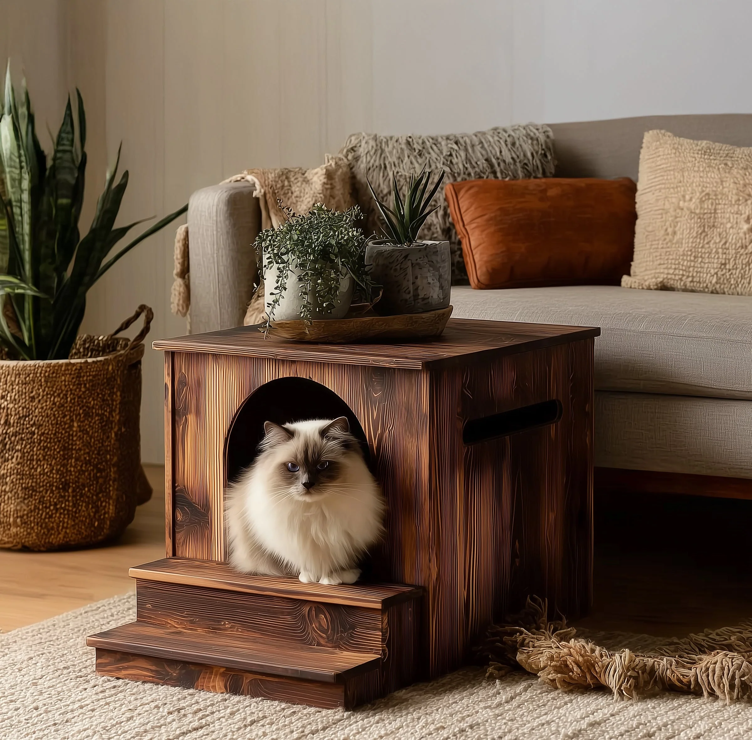 Modern Nachtkastje met Ingebouwd Huisdier Bed – Verborgen Kattenhuis voor Slaapkamer of Klein Appartement