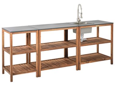 Cuisine d'extérieur 3 pièces avec évier BRUCOLI Acacia Marron/argenté
