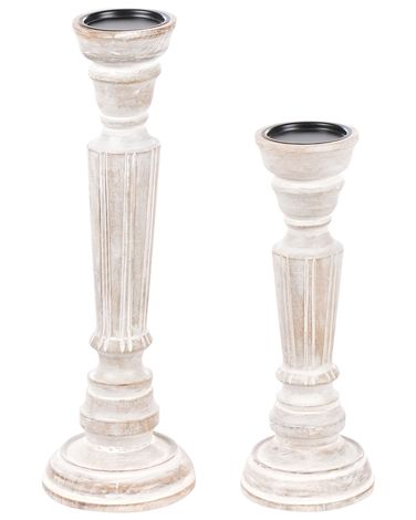 Lot de 2 bougeoirs DARWA Bois de manguier 30/40 cm Marron clair