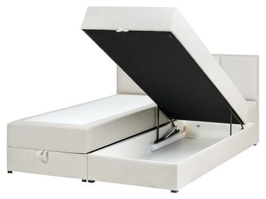 Lit boxspring avec rangement Tissu BARONET 160 x 200 cm Blanc cassé