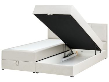 Lit boxspring avec rangement Tissu BARONET 180 x 200 cm Blanc cassé