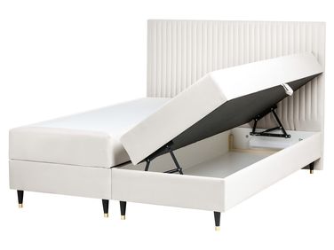 Lit boxspring avec rangement Velours DAME 160 x 200 cm Blanc cassé