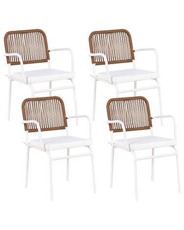 Lot de 4 chaises de jardin avec coussins TACENO Métal Blanc
