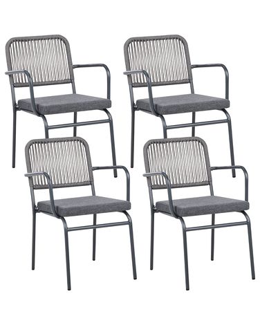 Lot de 4 chaises de jardin avec coussins TACENO Métal Gris