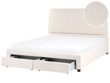 Lit avec tiroirs de rangement Bouclé SARDENT 180 x 200 cm Blanc cassé