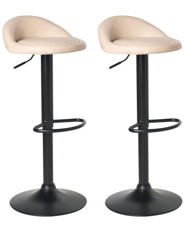 Lot de 2 tabourets de bar MEEDER Cuir PU Beige clair