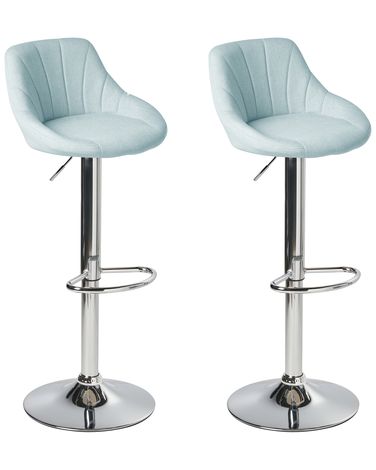 Set of 2 Bar Stools LUCCA Fabric Swivel Light Blue