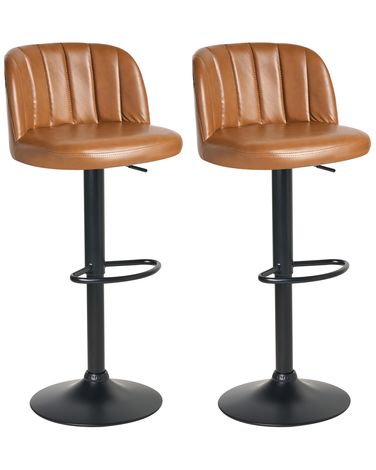 Lot de 2 tabourets de bar VLORE Cuir PU Marron
