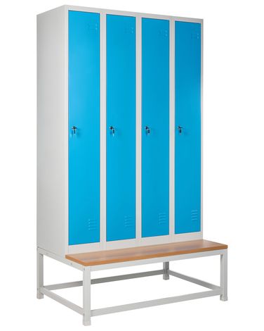4-Door Storage Locker with Bench ATHLETE Metal Grey/ Blue
