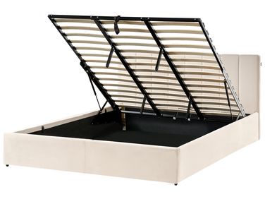 Lit ottoman Velours DREUX 180 x 200 cm Beige clair