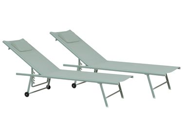 Set van 2 ligstoelen SORONI kantelbaar Metaal Lichtgroen