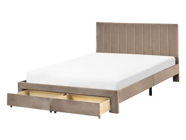 Lit avec tiroirs de rangement Velours LONZAC 140 x 200 cm Taupe
