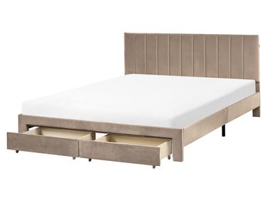 Lit avec tiroirs de rangement Velours LONZAC 160 x 200 cm Taupe