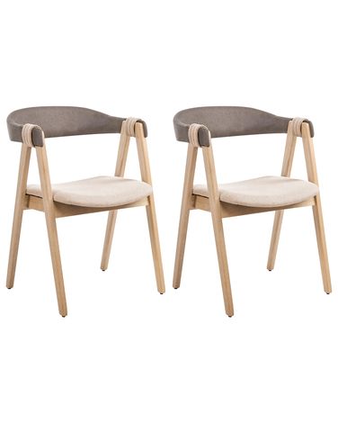 Set of 2 Dining Chairs DAY Fabric Light Brown/ Taupe