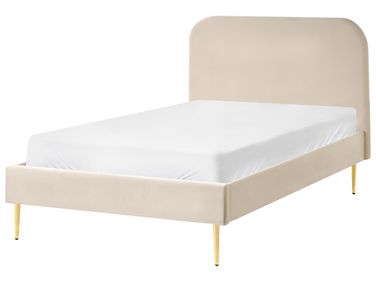 Lit avec sommier Velours FLAYAT 120 x 200 cm Beige clair