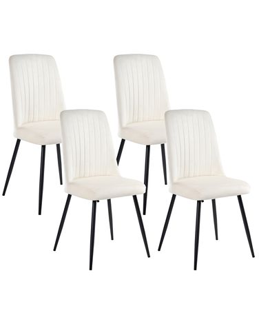 Lot de 4 chaises de salle à manger KIRBY Velours Blanc cassé