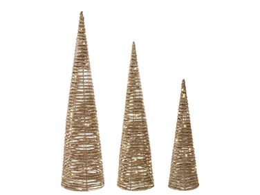 Lot de 3 décorations de Noël LED TUELSO Arbre de Noël 60/80/100 cm Doré