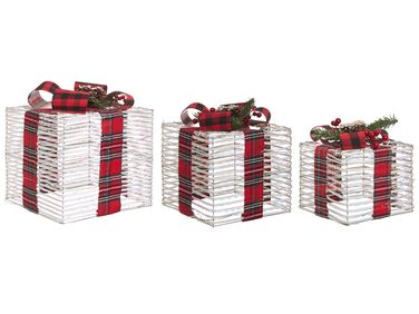Lot de 3 décorations de Noël LED MANGEN Cadeaux de Noël 20/25/35 cm Blanc cassé