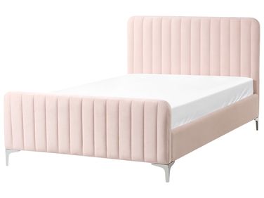 Lit avec sommier Velours LUNAN 120 x 200 cm Rose pastel
