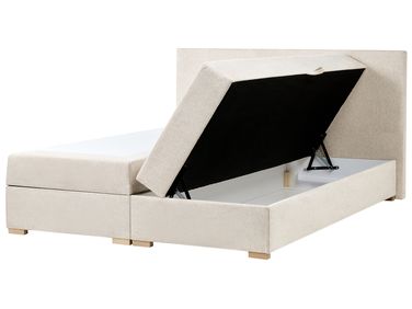 Lit boxspring avec rangement Tissu MAJOR 180 x 200 cm Beige clair