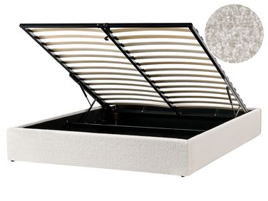 Lit ottoman sans tête de lit Bouclé DINAN 160 x 200 cm Blanc cassé