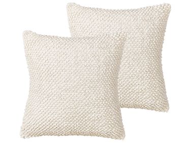Set of 2 Decorative Cushions JOARA Cotton 45 x 45 cm Light Beige Solid