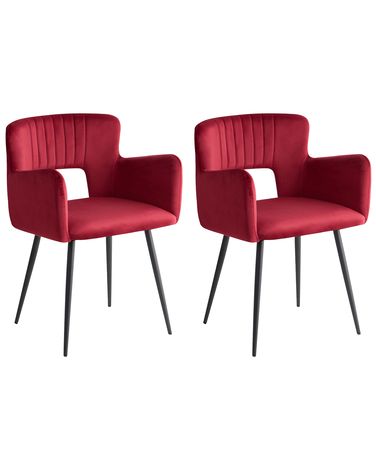 Lot de 2 chaises de salle à manger SANILAC Velours Rouge foncé