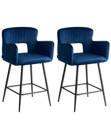 Lot de 2 chaises de bar SANILAC Velours Bleu marine