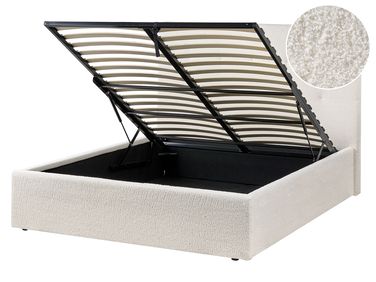 Lit ottoman Bouclé LORIENT 140 x 200 cm Blanc cassé