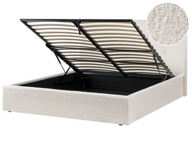 Lit ottoman Bouclé LORIENT 160 x 200 cm Blanc cassé