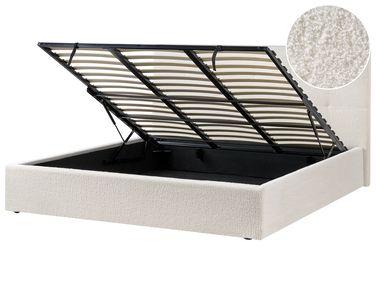 Lit ottoman Bouclé LORIENT 180 x 200 cm Blanc cassé