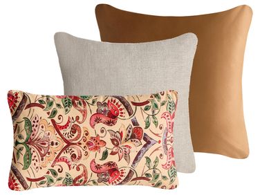 Lot de 3 coussins décoratifs DYERA Coton 30 x 50 cm 45 x 45 cm Multicolore Motif floral