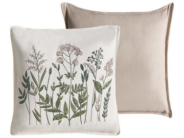 Set of 2 Decorative Cushions FERNA Cotton 45 x 45 cm White/ Beige Floral Pattern