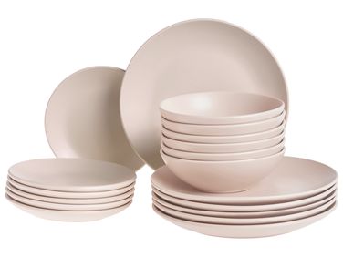 Set of 18 Dinnerware VIVANI Stoneware Light Beige