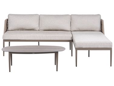Garden Corner Sofa with Table 3 Seater LEFFE Left Hand Metal Beige