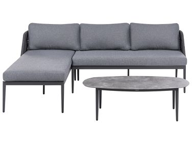 Garden Corner Sofa with Table 3 Seater LEFFE Right Hand Metal Grey