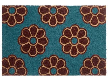Paillasson KULIK Bleu 40 x 60 cm Fleur Fibre de coco