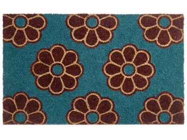 Paillasson KULIK Bleu 45 x 75 cm Fleur Fibre de coco