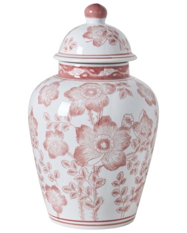 Lidded Vase MOGUER Porcelain 36 cm Red/ White