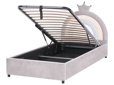 Kids Ottoman Bed Crown Velvet GRISETOT 90 x 200 cm (EU Single) Grey