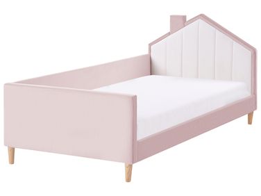 Kinderbed Huis Fluweel KERVAN 90 x 200 cm Roze
