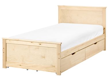Lit avec 4 tiroirs Bois de pin DAUPHIN 90 x 200 cm Marron clair