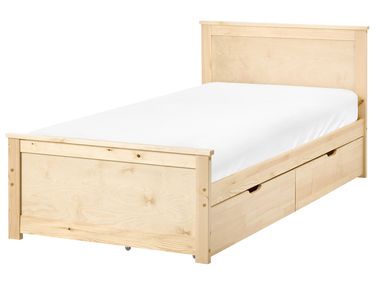 Lit avec 2 tiroirs Bois de pin DAUPHIN 90 x 200 cm Marron clair