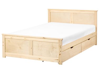 Lit avec 2 tiroirs Bois de pin DAUPHIN 120 x 200 cm Marron clair