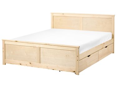 Lit avec 2 tiroirs Bois de pin DAUPHIN 140 x 200 cm Marron clair