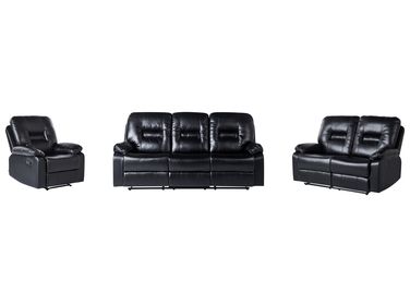 Manual Recliner Living Room Set 6 Seater BERGEN Faux Leather Black