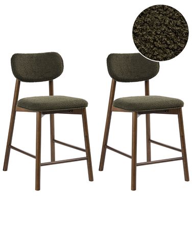 Lot de 2 chaises de bar MILLS Bouclé Marron/vert